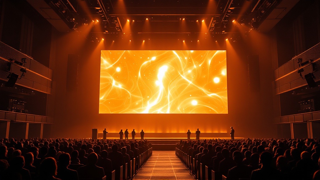 LED video wall at a Montebello event - amber-gold light on a large screen