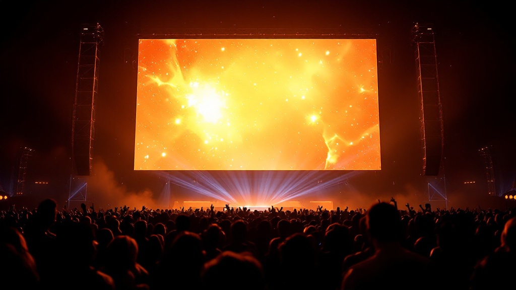LED video wall at a Compton event - amber-gold light on a large screen