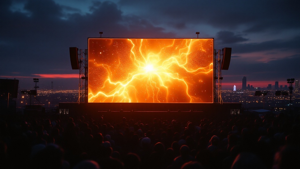 LED video wall at a Carson event - amber-gold light on a large screen