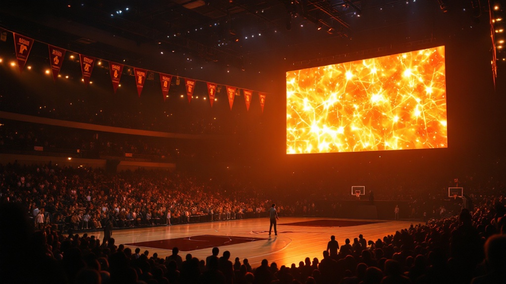 LED video wall at a Downey event - amber-gold light on a large screen