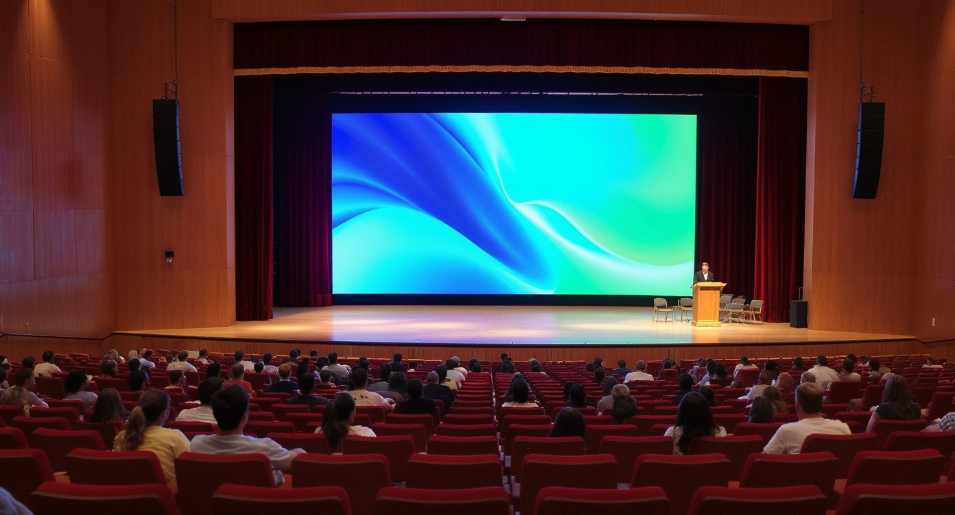 Crowd at a Los Angeles event lit by an LED screen
